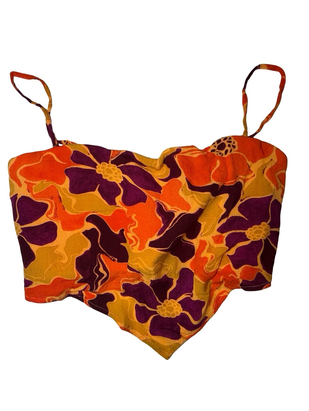 Arizona Jean Company Orange & Purple Floral Spaghetti Strap Crop Top